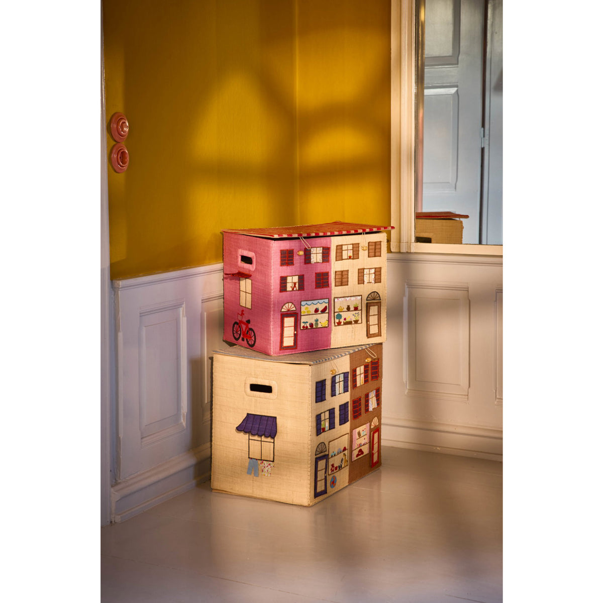Rice Paris Theme Raffia Opbevaring Box Ekstra Large Foldbar