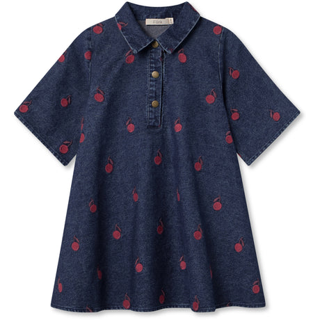 Fliink Dark Denim Blue Donna Embr Skjorte Kjole