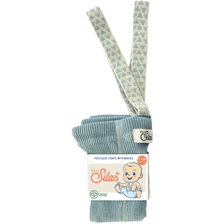 Silly Silas Footless Bomuld Strømpebukser Med Braces Misty Blue Patterned