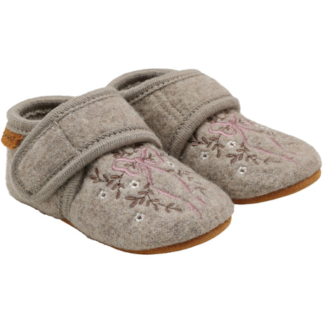 En Fant Sand Melange-Beige Uld Futter M/ Embroidery
