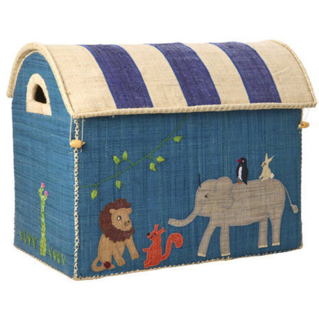 Rice Raffia Legetøj Kurve Med Animal Theme - Sæt Of 3