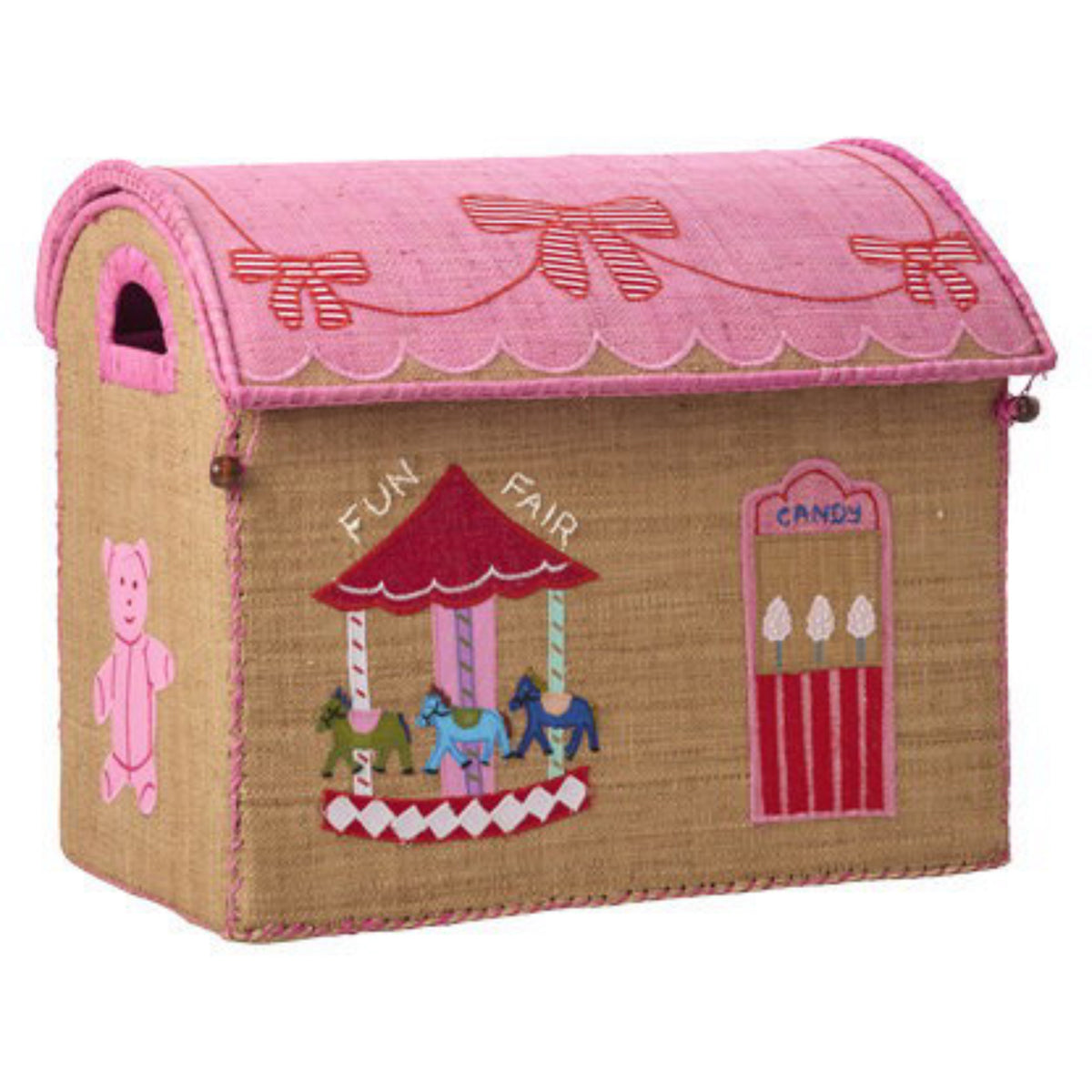 Rice Pink Fun Fair Theme Raffia Legetøj Kurve 3-Pak
