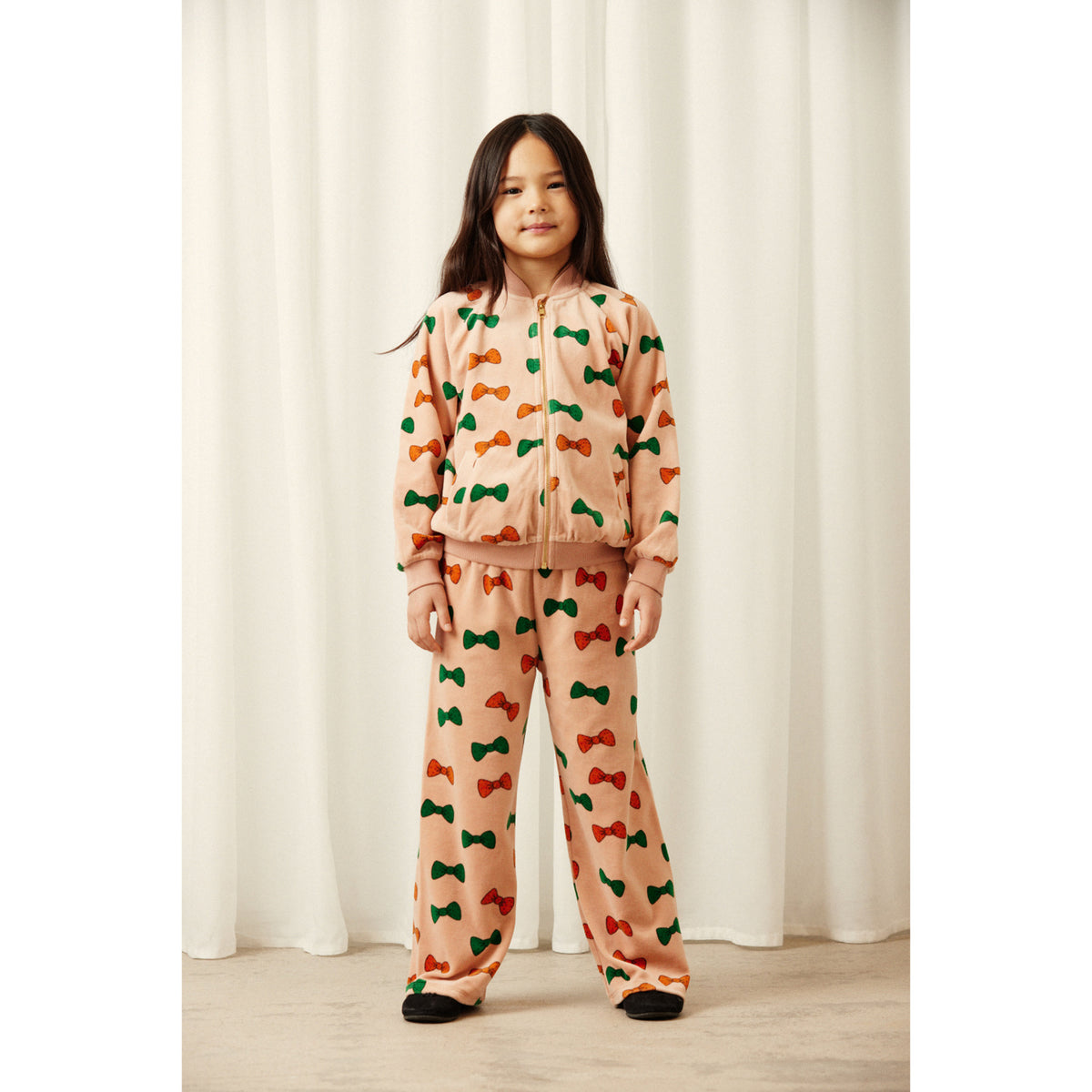 Mini Rodini Pink Bows Aop Velour Baseball Cardigan