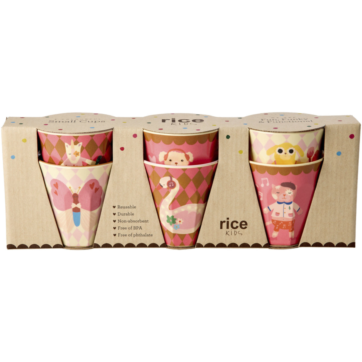 Rice Melamin Kids Kop Med Pink Musik Band Print - Small - 6 Pak - 160 Ml