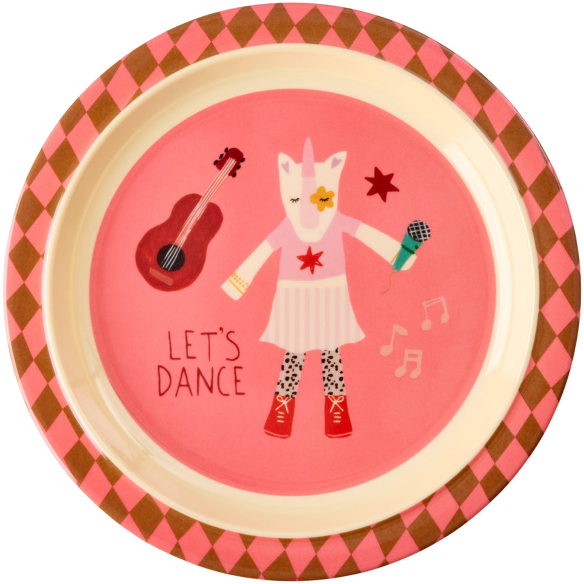 Rice Melamin Kids Lunch Tallerken Med Pink Musik Band Print