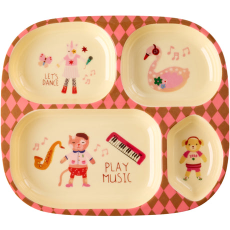 Rice Melamin Kids 4 Room Tallerken Med Pink Musik Band Print
