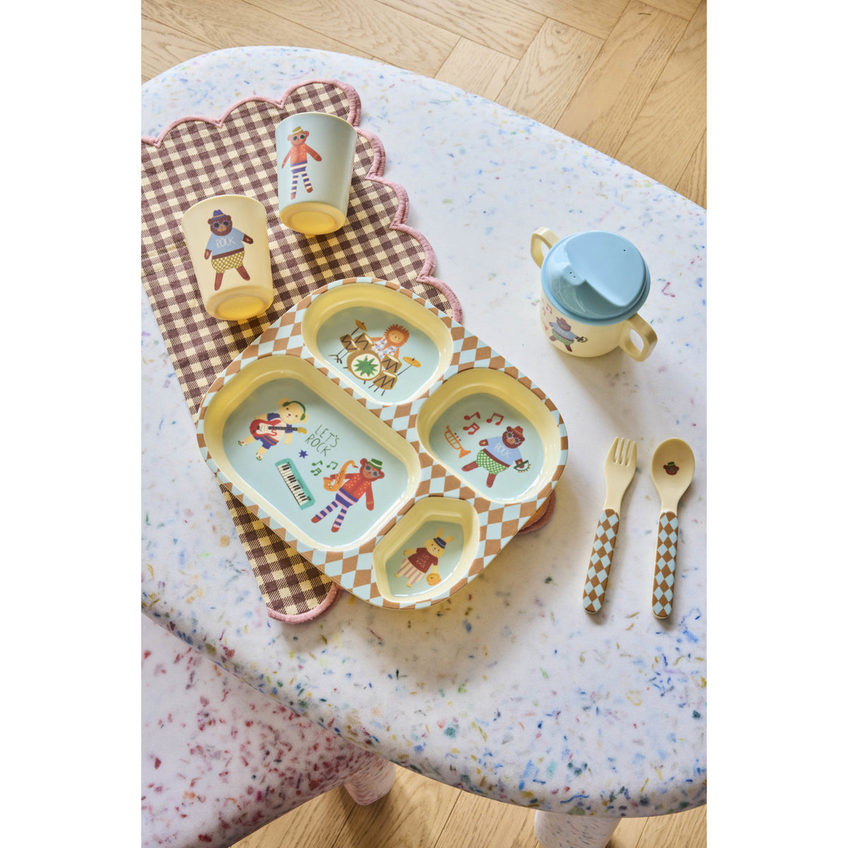 Rice Melamin Kids 4 Room Tallerken Med Blue Musik Band Print