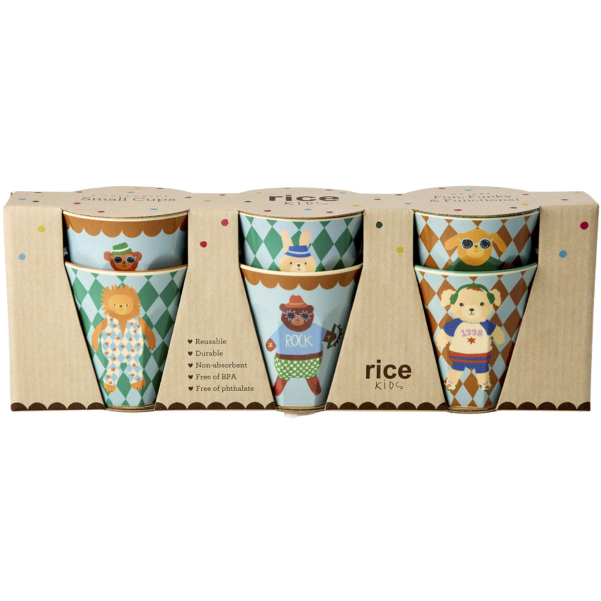 Rice Melamin Kids Kop Med Blue Musik Band Print - Small - 6 Pak - 160 Ml