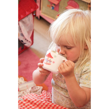 Rice Rustfrit Stål Baby Kop Med Handle And Fixed Betræk - Pink Fun Fair Print - 260 Ml