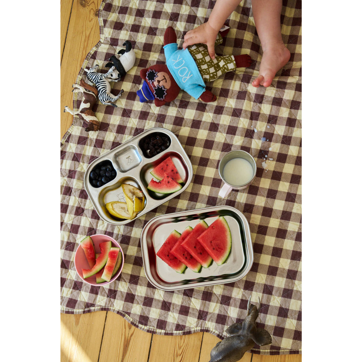 Rice Rustfrit Stål 5 Room Tallerken Med Pink Fun Fair Laser Print