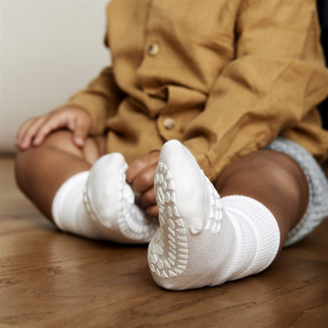 Gobabygo Off White Non Slip Strømper Organic Bomuld
