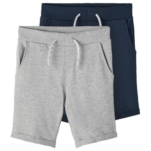 Name it Grey Melange/Dark Sapphire Vermo Lange Sweat Shorts 2-pak Noos