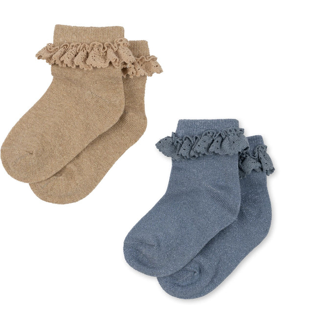 Konges Sløjd Sand/Blue 2 Pack Lace Lurex Strømper