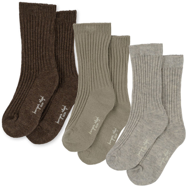 Konges Sløjd 3-Pak Rib Strømper Soft Grey/Ment/Brown