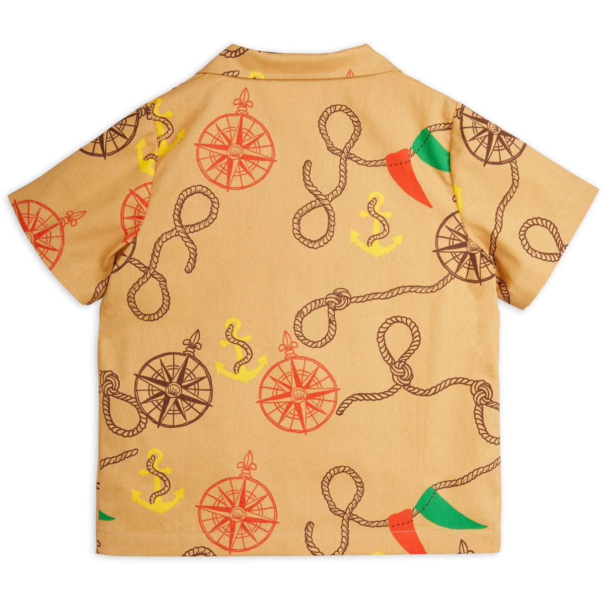 Mini Rodini Beige Nautical AOP Vævet Skjorte 5