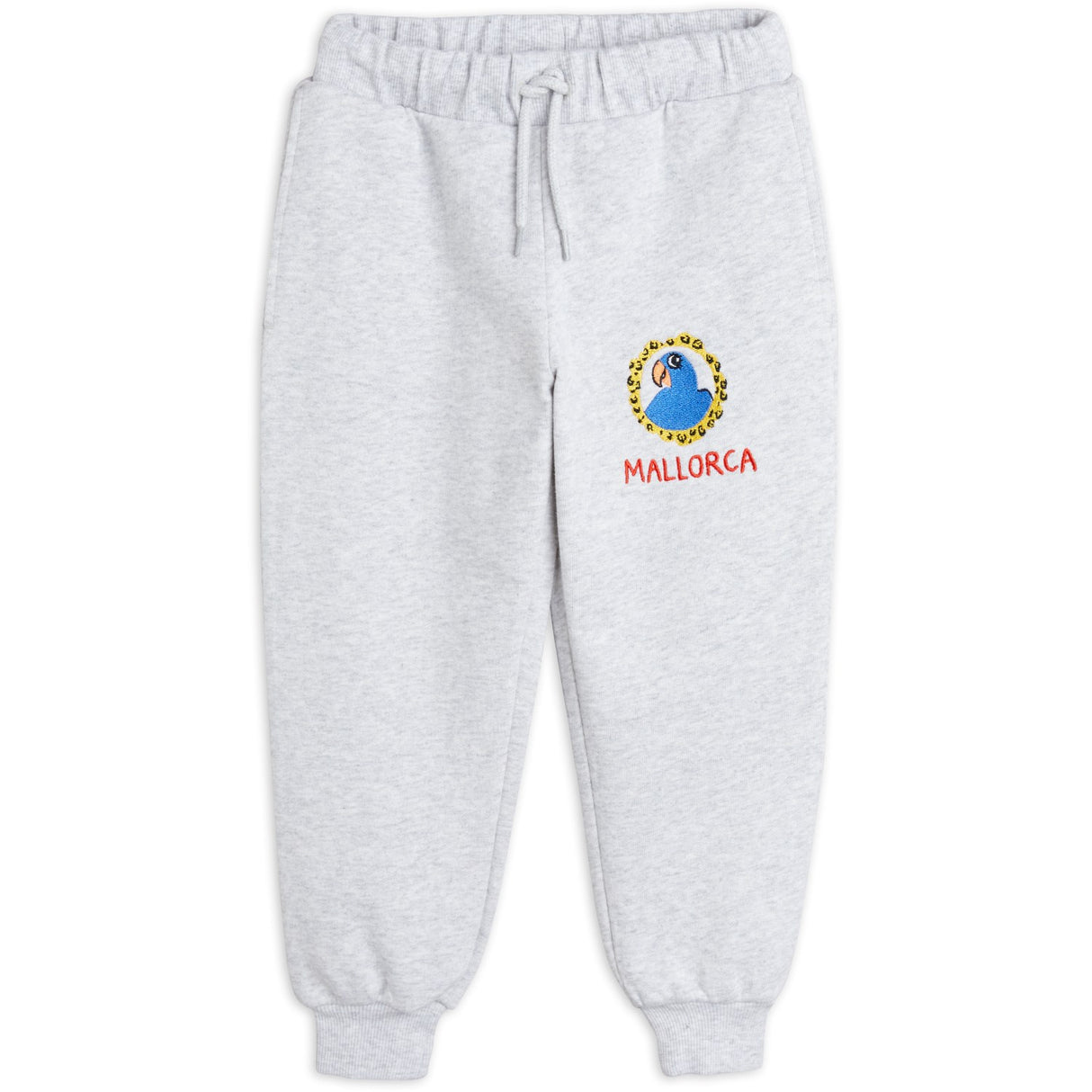 Mini Rodini Grey melange Parrot Embroidery Sweatpants