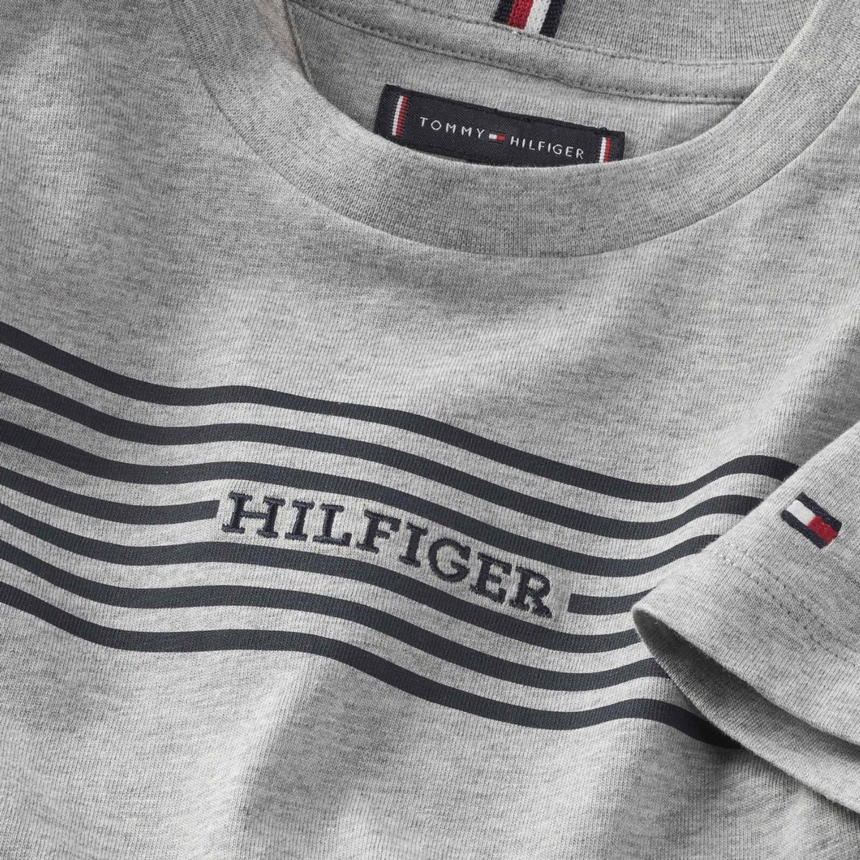 Tommy Hilfiger Light Grey Htr / Navy Stripes Monotype Print Stripe Reg T-Shirt