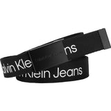 Calvin Klein Ck Black Canvas Logo Metallic Buckle Bælte