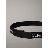 Calvin Klein Ck Black Canvas Logo Metallic Buckle Bælte