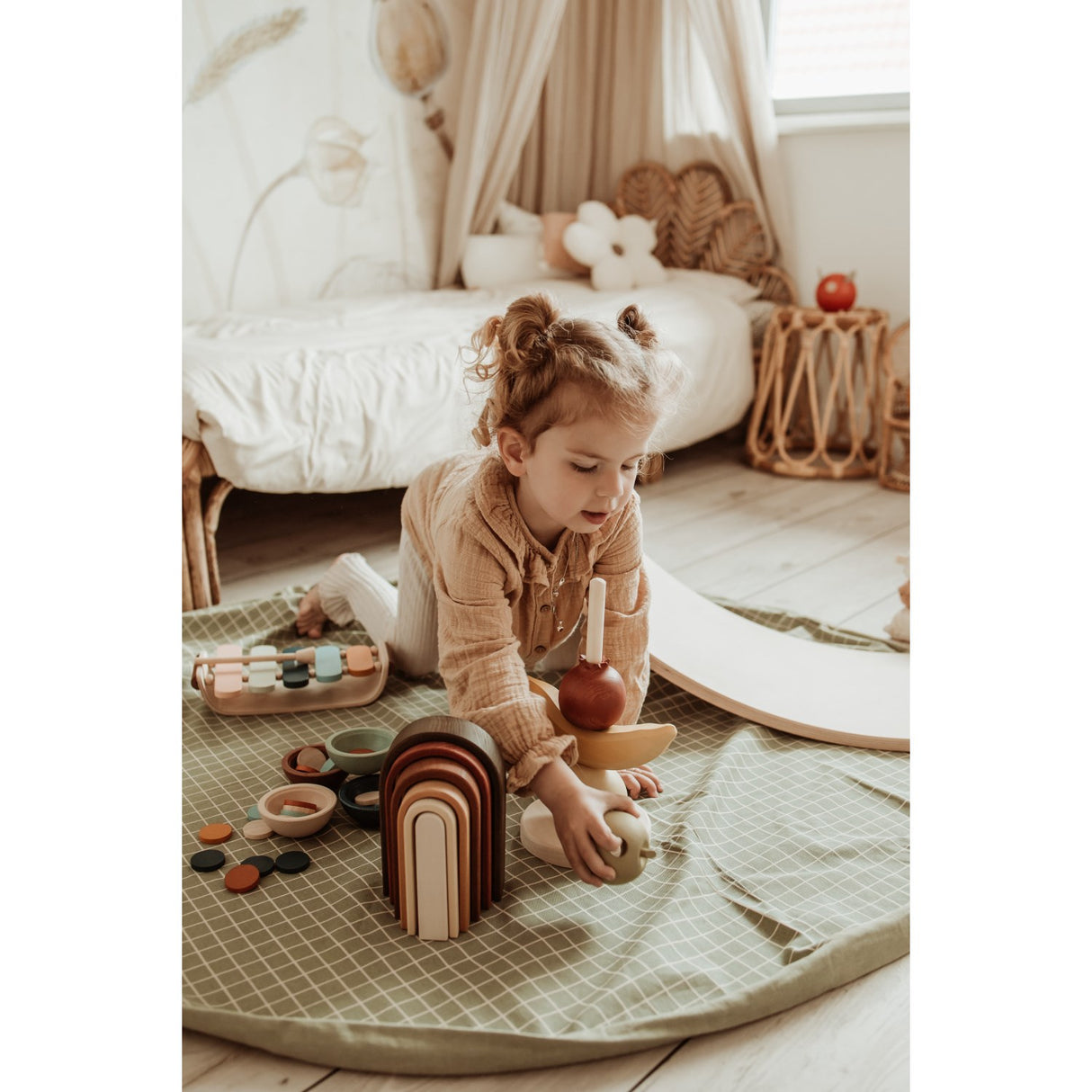 Play&Go  Organic Grid Green 2-in-1 Playmat 39