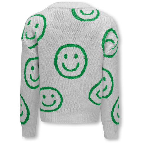 kids ONLY Light Grey Melange Island Green Happy Smiley Happie Pullover Knit Blouse 2