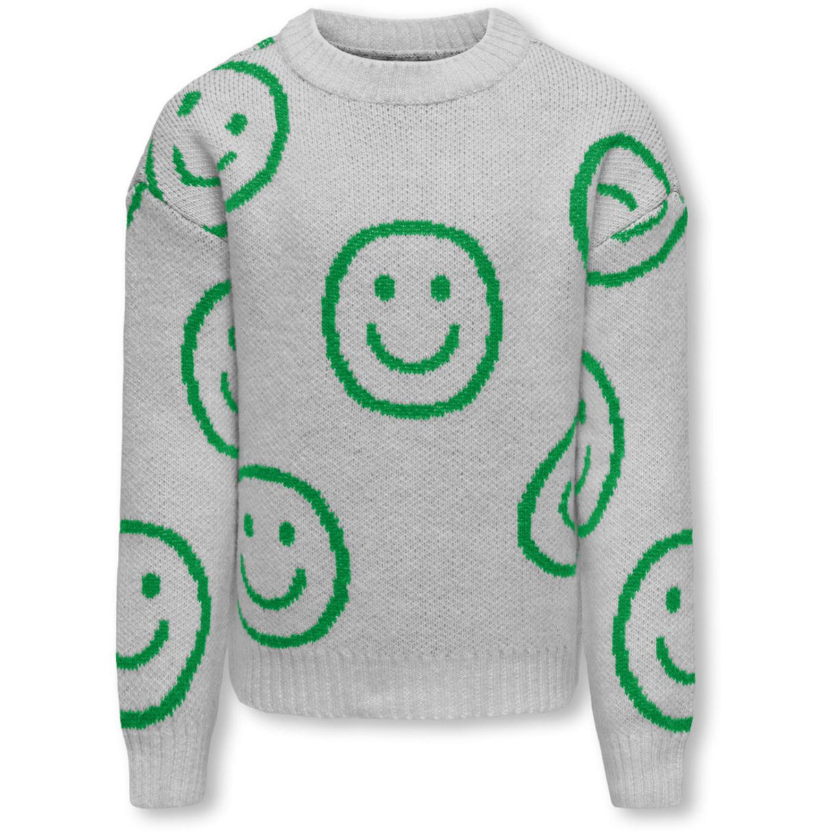 kids ONLY Light Grey Melange Island Green Happy Smiley Happie Pullover Knit Blouse