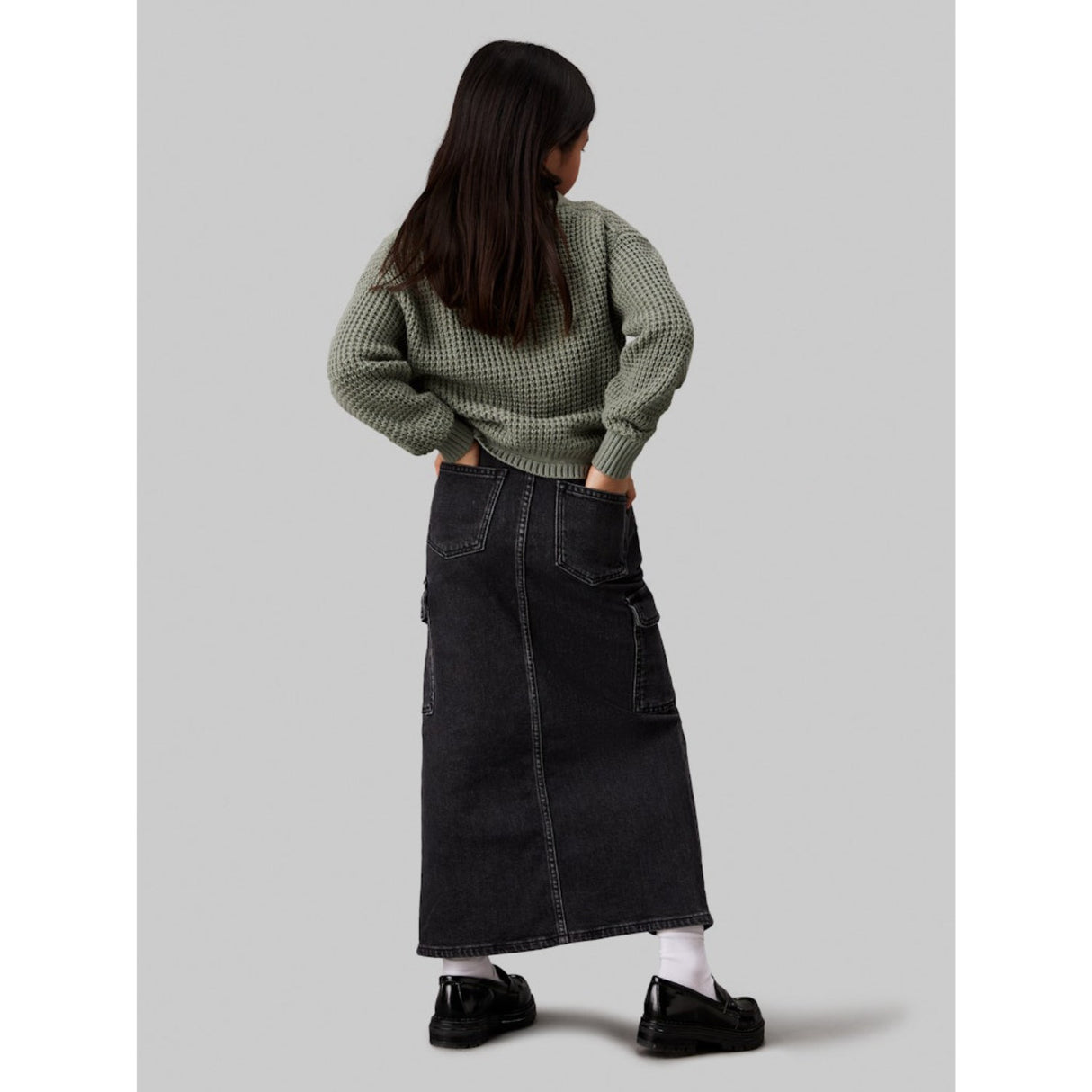 Calvin Klein Charcoal Grey Rgd Maxi Denim Skirt 4