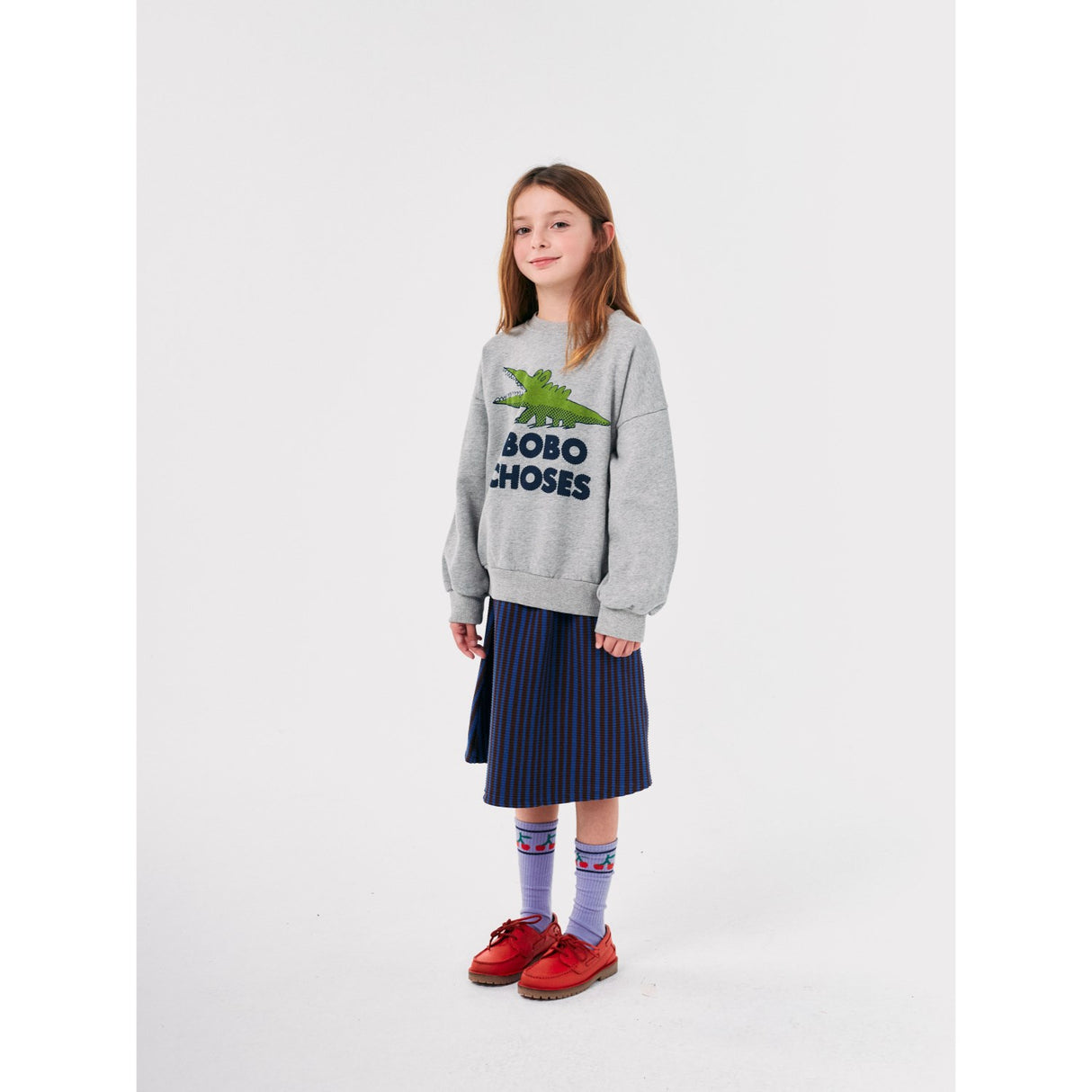 Bobo Choses Light Heather Grey Talking Crocodile Sweatshirt 3