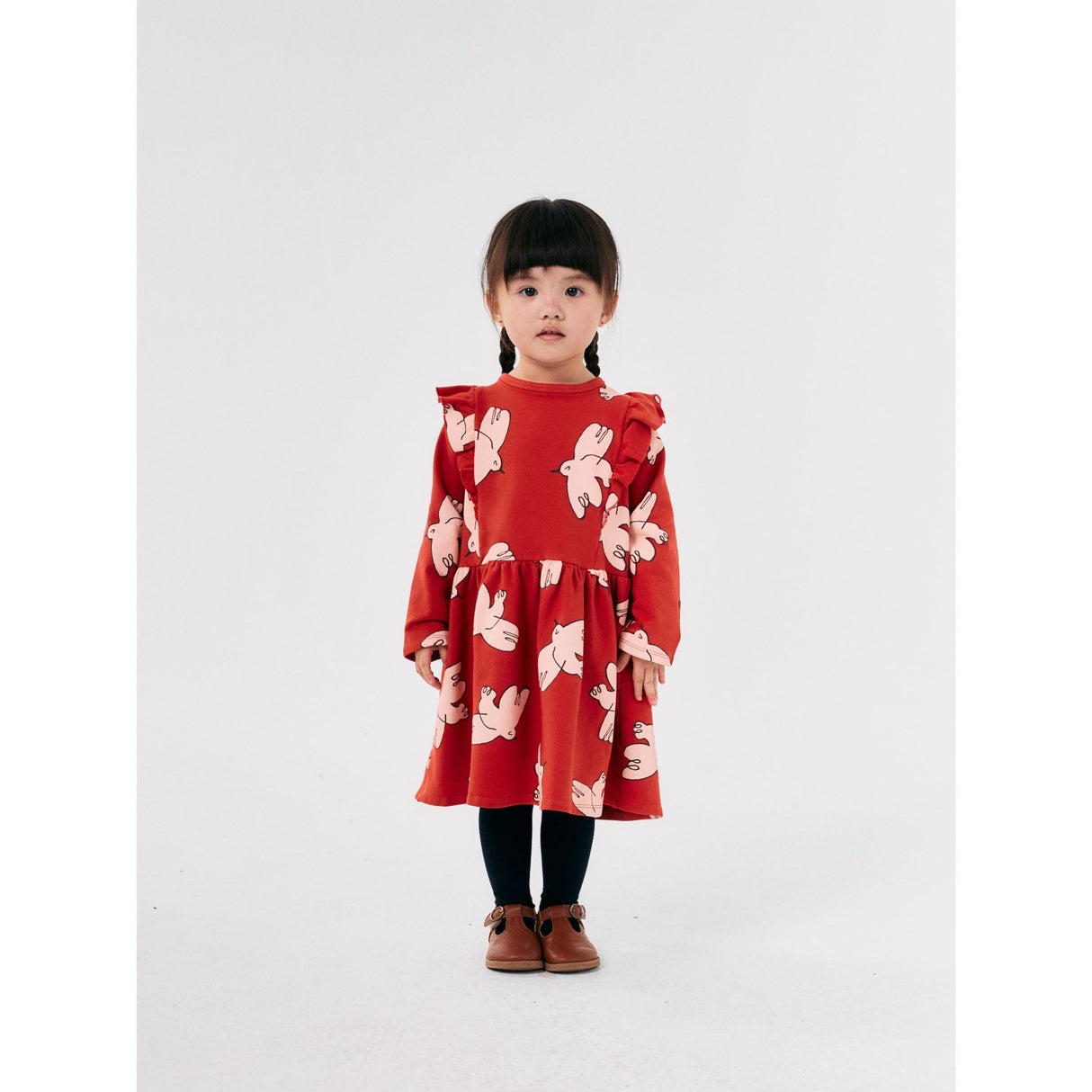 Bobo Choses Red Freedom Bird All Over Ruffle Kjole