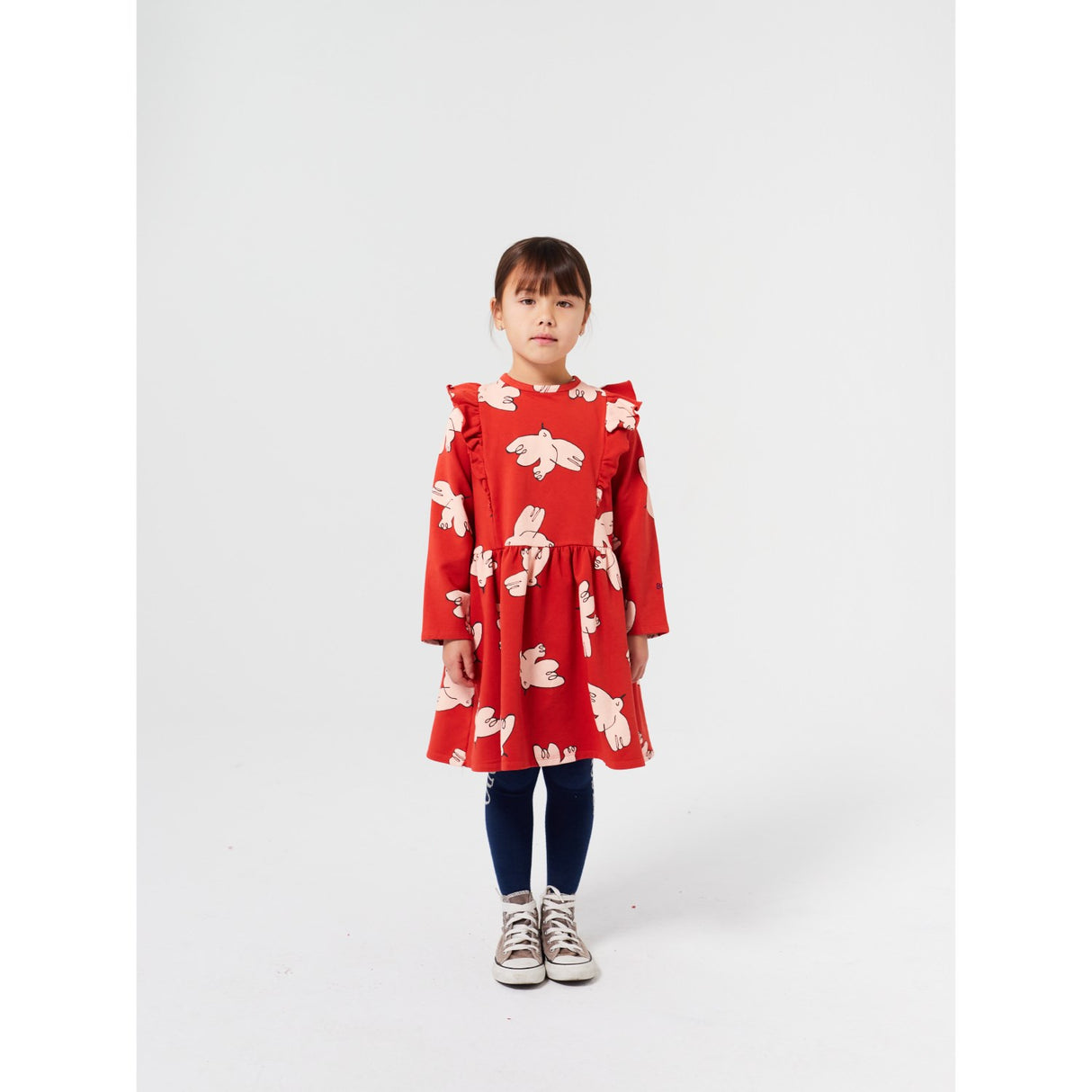 Bobo Choses Red Freedom Bird All Over Ruffle Kjole