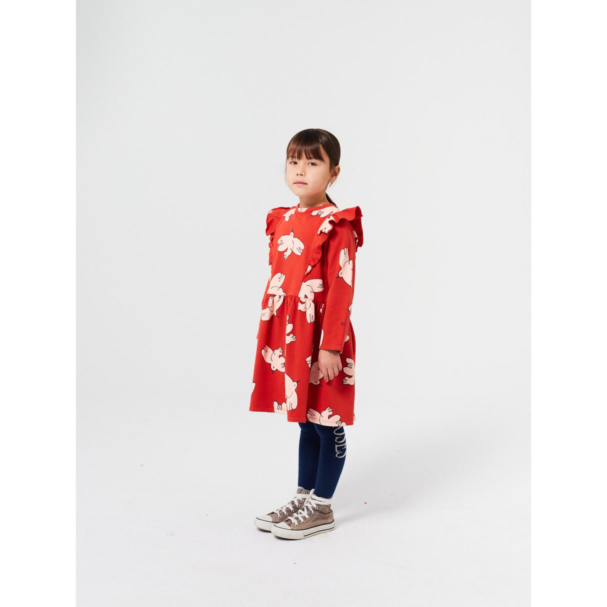 Bobo Choses Red Freedom Bird All Over Ruffle Kjole