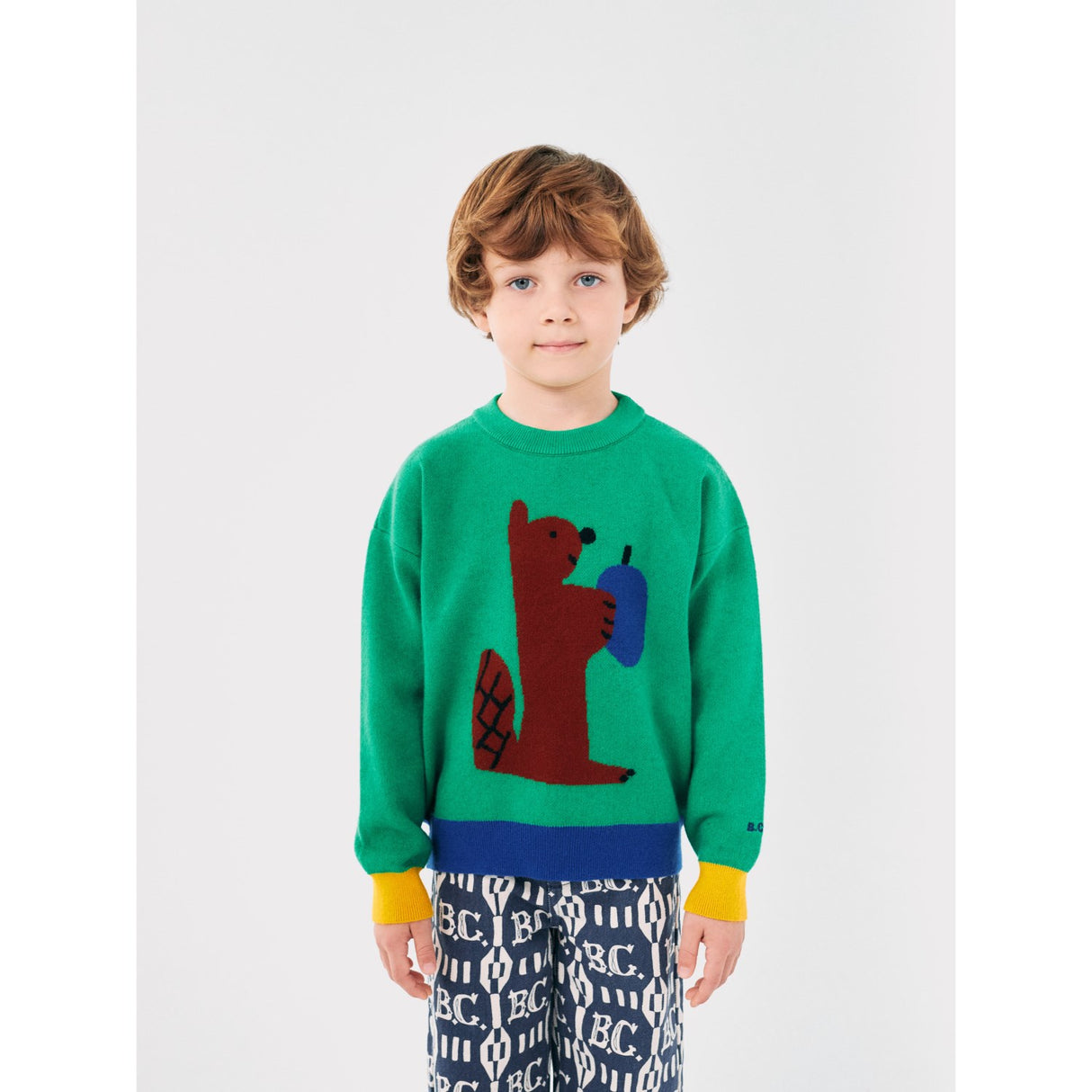 Bobo Choses Green Hungry Squirrel Jacquard Jumper 5