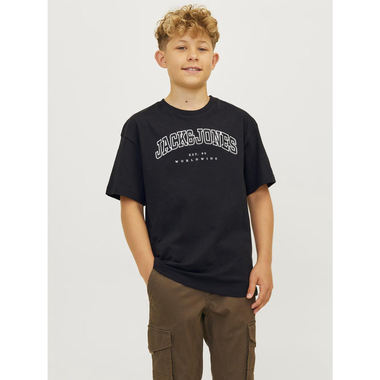 Jack & Jones Junior Black Caleb Varsity T-Shirt O-Neck Noos