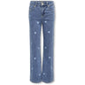 kids ONLY Light Medium Blue Denim Embroidered Blue Hearts Juicy Wide Leg Heart Denim Jeans