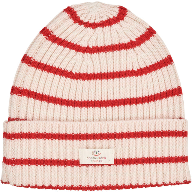 Copenhagen Colors Red/Dusty Rose Combi Merino Striped Rib Beanie