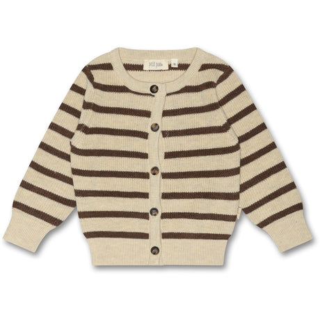 Petit Piao Off White/ Brown Melange Cardigan Strik Pattern Stripe