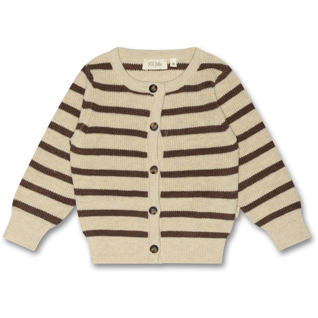 Petit Piao Off White/ Brown Melange Cardigan Strik Pattern Stripe