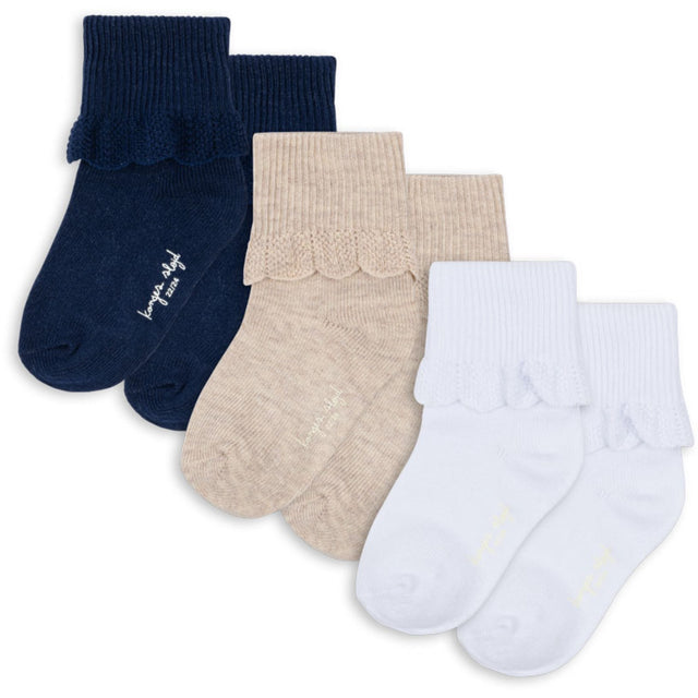 Konges Sløjd White/Navy/Beige 3 Pak Frill Strømper