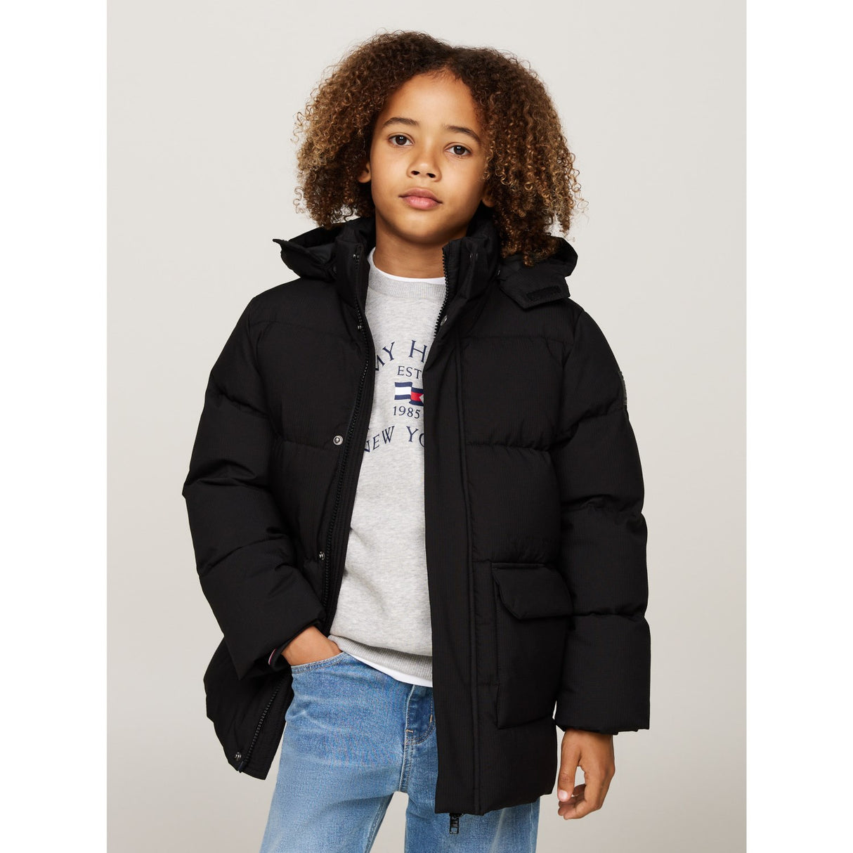 Tommy Hilfiger Black Monotype Ribstop Puffer Jakke 3