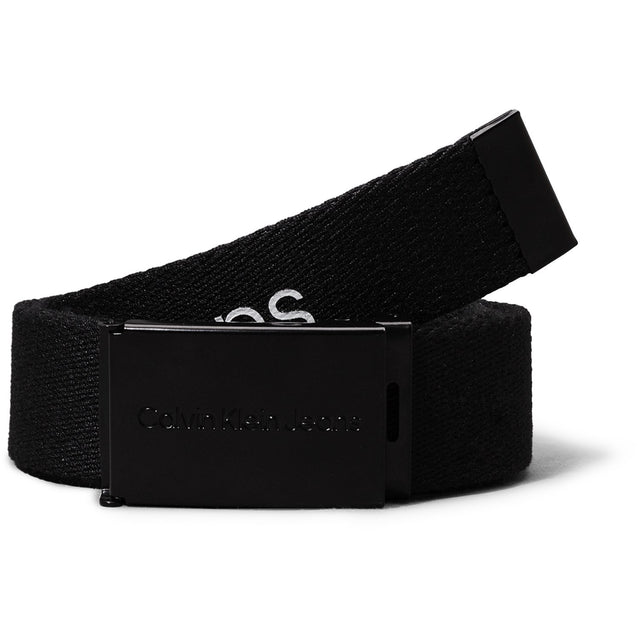 Calvin Klein Ck Black Canvas Logo Metallic Buckle Bælte