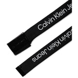 Calvin Klein Ck Black Canvas Logo Metallic Buckle Bælte