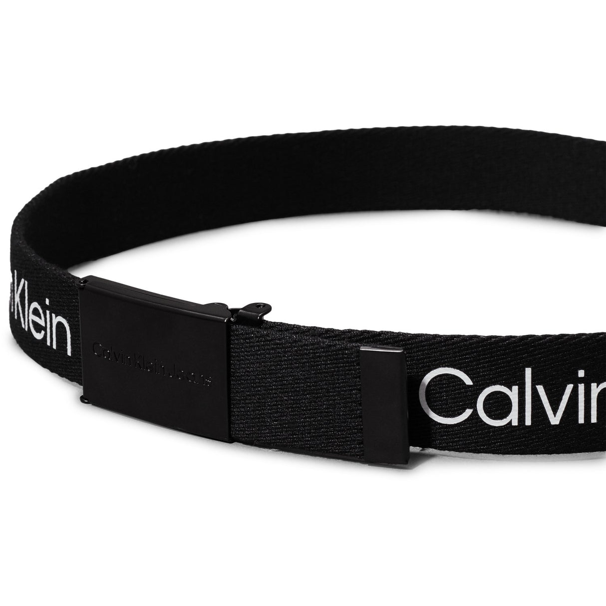 Calvin Klein Ck Black Canvas Logo Metallic Buckle Bælte