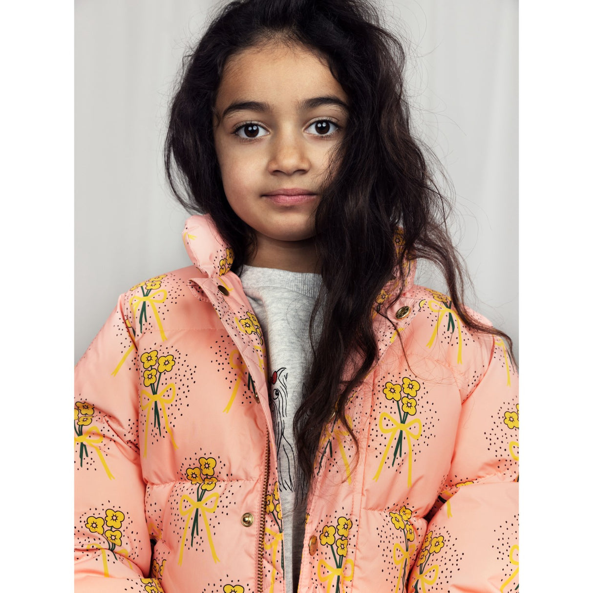 Mini Rodini Pink Winter Flowers Aop City Puffer Jakke