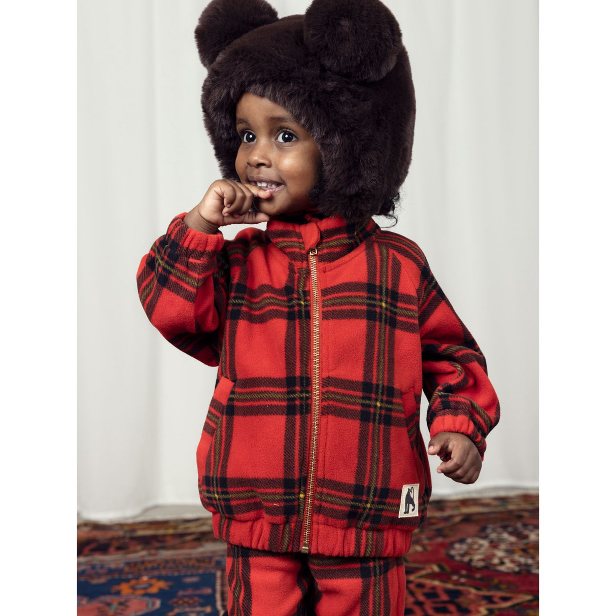 Mini Rodini Red Check Aop Fleece Jakke