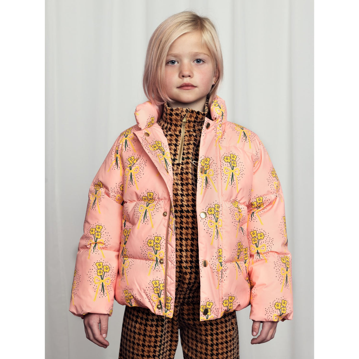 Mini Rodini Pink Winter Flowers Aop City Puffer Jakke