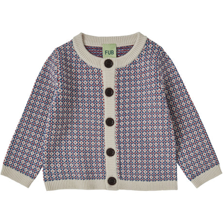 FUB Ecru/Pond Blue/Red Baby Nordic Cardigan