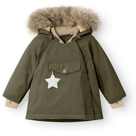 Mini A ture Olive night Wang Fleece Vinterjakke m. Pels