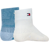 Tommy Hilfiger Light Blue Baby Strømper 2-pak Fold Over Rib