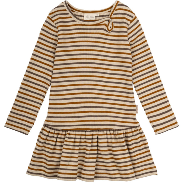 Petit Piao Chocolate Brown/Golden Sun/Dark Off White Kjole Modal Striped