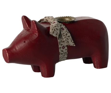 Maileg  Candle holder, Medium pig - Red